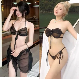 Bikini 2 mảnh cup ngực phối voan lưới dây buộc rút ( sẵn hàng) mẫu mới