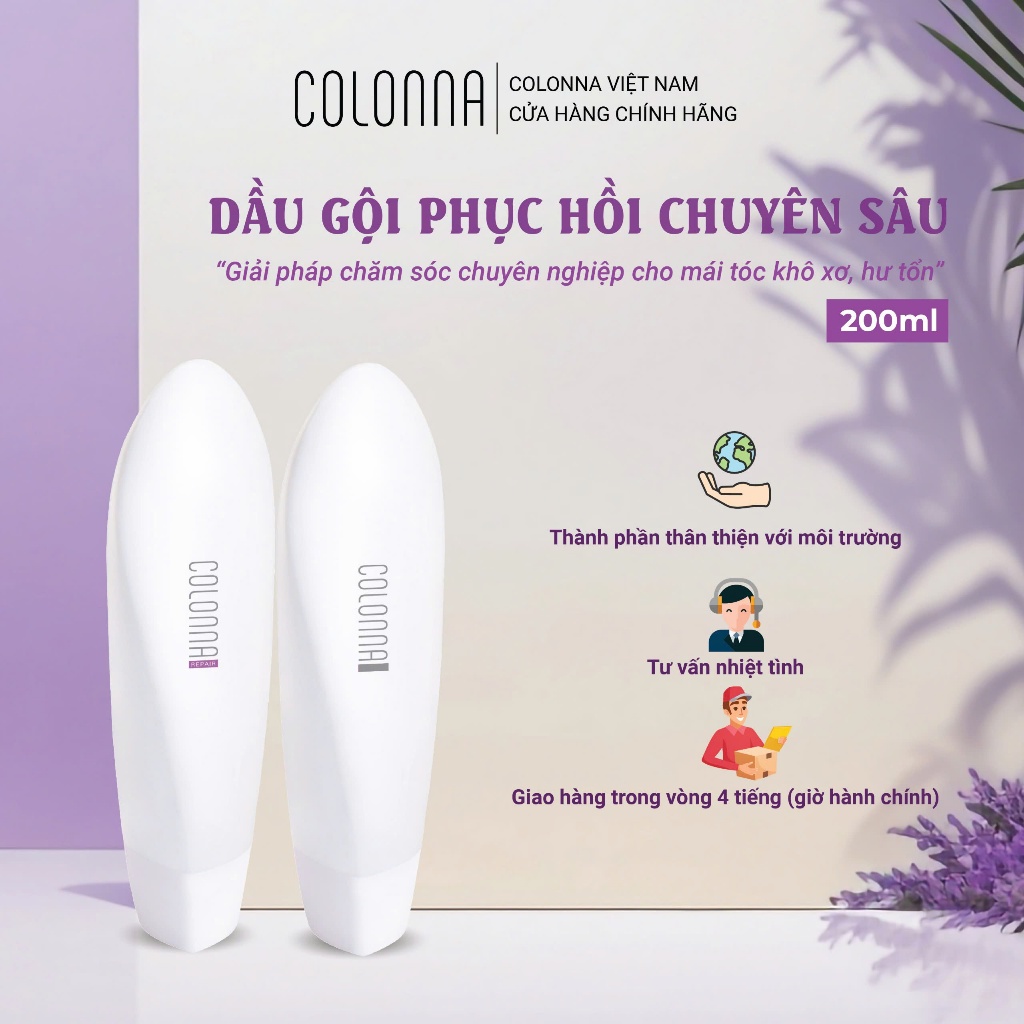 Dầu gội xả phục hồi tóc chuyên sâu Colonna dành tóc yếu hư tổn tóc tẩy và tóc vừa làm hóa chất