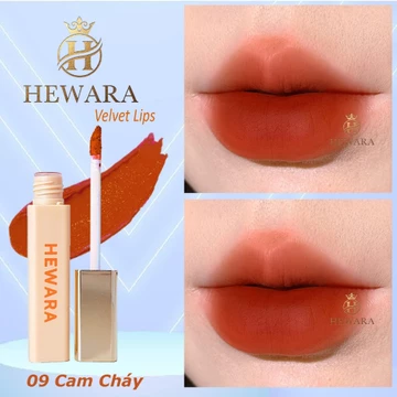 Son Kem Hewara Velvet Lips, [MÀU CAM CHÁY], chất nhung mịn lì, lâu trôi, dưỡng ẩm, hàng chính hãng