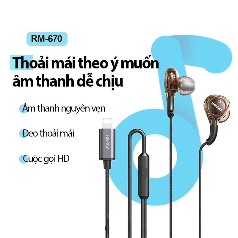 Tai Nghe Có Dây Remax RM-670i/ RM-575a Cổng Li-ght-ning ai phoan/ Type ...