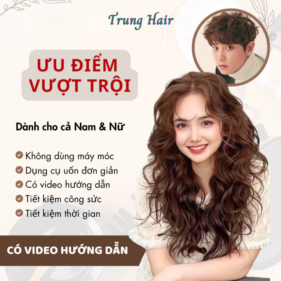 Thuốc uốn tóc tại nhà dành cho cả Nam và Nữ, có kèm dụng cụ và video hướng dẫn uốn | Trunghair