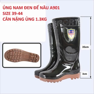 Ủng lao động size 39-44 màu Đen Bóng, ĐẾ NÂU, ủng đi mưa, ủng lội nước A901