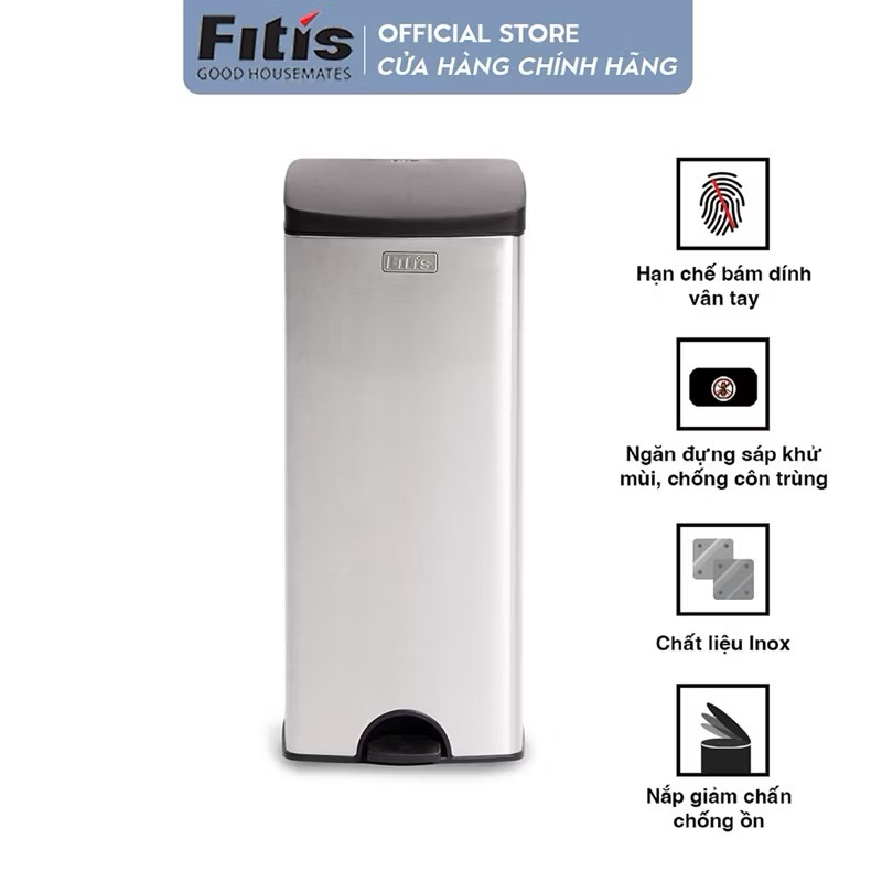 Thùng rác inox FITIS đạp vuông lớn dùng trong nhà bếp phòng khách văn phòng LSPL1-901 | BigBuy360 - bigbuy360.vn