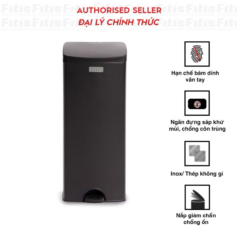 Thùng rác inox FITIS đạp vuông lớn dùng trong nhà bếp phòng khách văn phòng LSPL1-901 | BigBuy360 - bigbuy360.vn