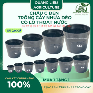 Chậu Nhựa Đen C3, C5, C6, C7, C8, C9, C10, Nhựa Dẻo - có lỗ thoát nước, dày dặn, độ bền cao
