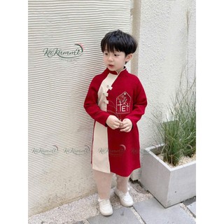 Áo dài cách tân bé trai kèm quần, áo dài tết cho bé trai chất nhung chéo sz 10-30kg