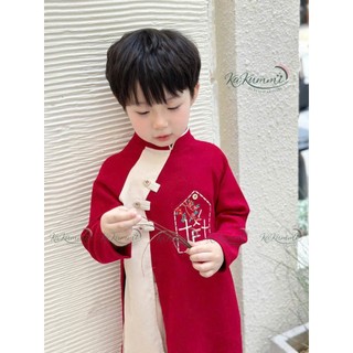 Áo dài cách tân bé trai kèm quần, áo dài tết cho bé trai chất nhung chéo sz 10-30kg