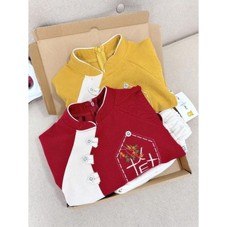 Áo dài cách tân bé trai kèm quần, áo dài tết cho bé trai chất nhung chéo sz 10-30kg