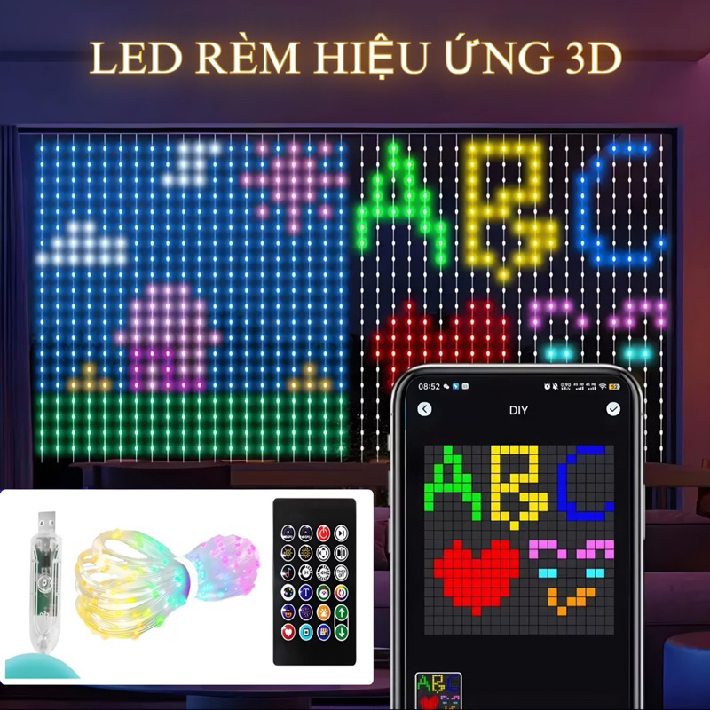 Đèn led rèm mành hiệu ứng 3D nháy theo nhạc vẽ hình theo ý thích ...