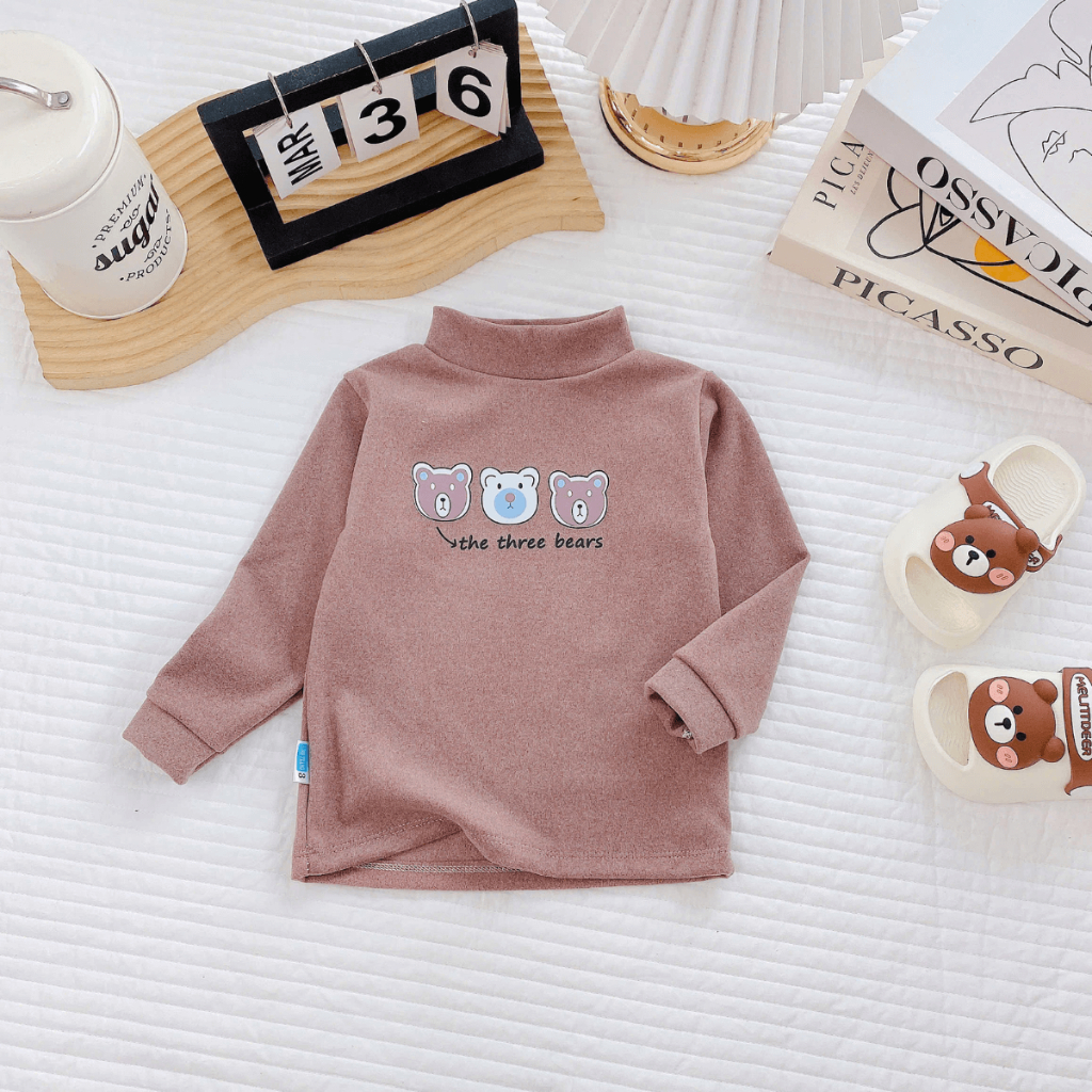 (Loại Đẹp) Áo giữ nhiệt thu đông chất vải nỉ zip lông cổ lọ cho bé trai bé gái gữ ấm 5-15kg ZL01 Đậu Đậu Store