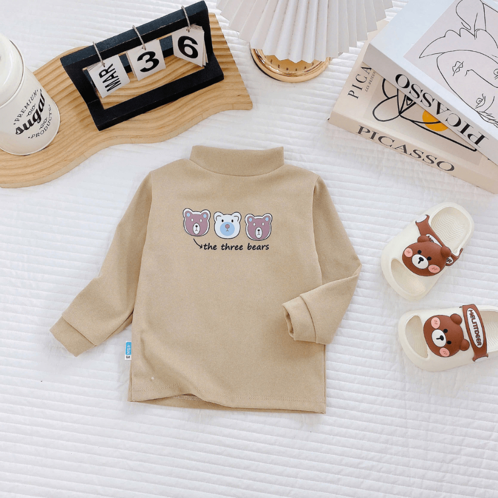 (Loại Đẹp) Áo giữ nhiệt thu đông chất vải nỉ zip lông cổ lọ cho bé trai bé gái gữ ấm 5-15kg ZL01 Đậu Đậu Store