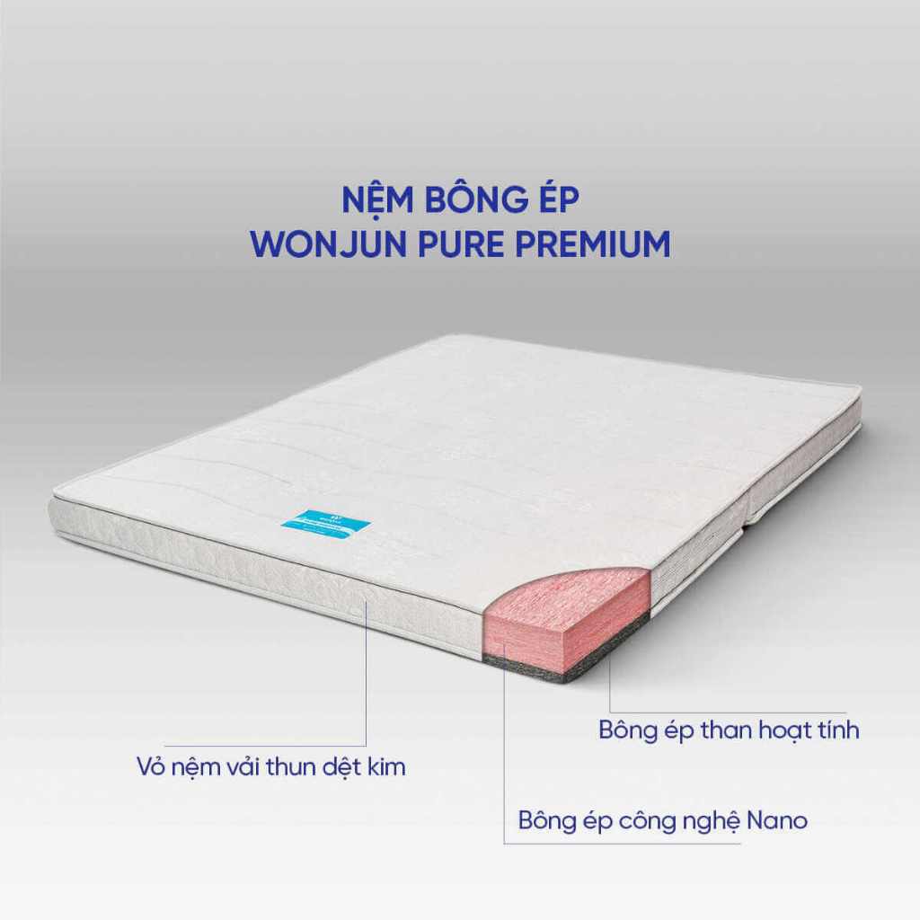 [ĐƠN 10TR TẶNG 1 BỘ CHĂN BÉ] Nệm Bông ép Wonjun Pure Premium vững chắc, phong cách Hàn Quốc