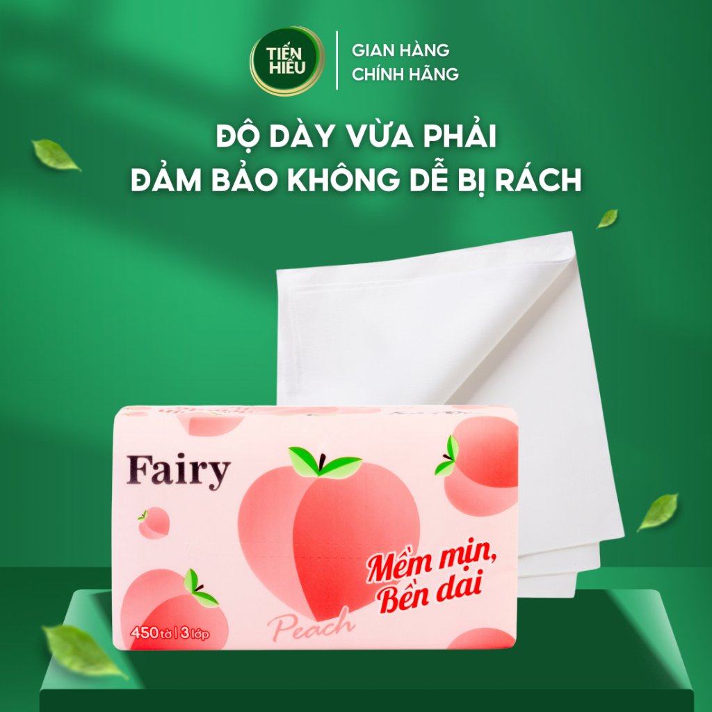 Ảnh Thùng 30 Gói Giấy Ăn Rút Fairy Đào Khổ To 3 Lớp Siêu Dai Chất Liệu Mềm Mại An Toàn Cho Da 450 Tờ 3