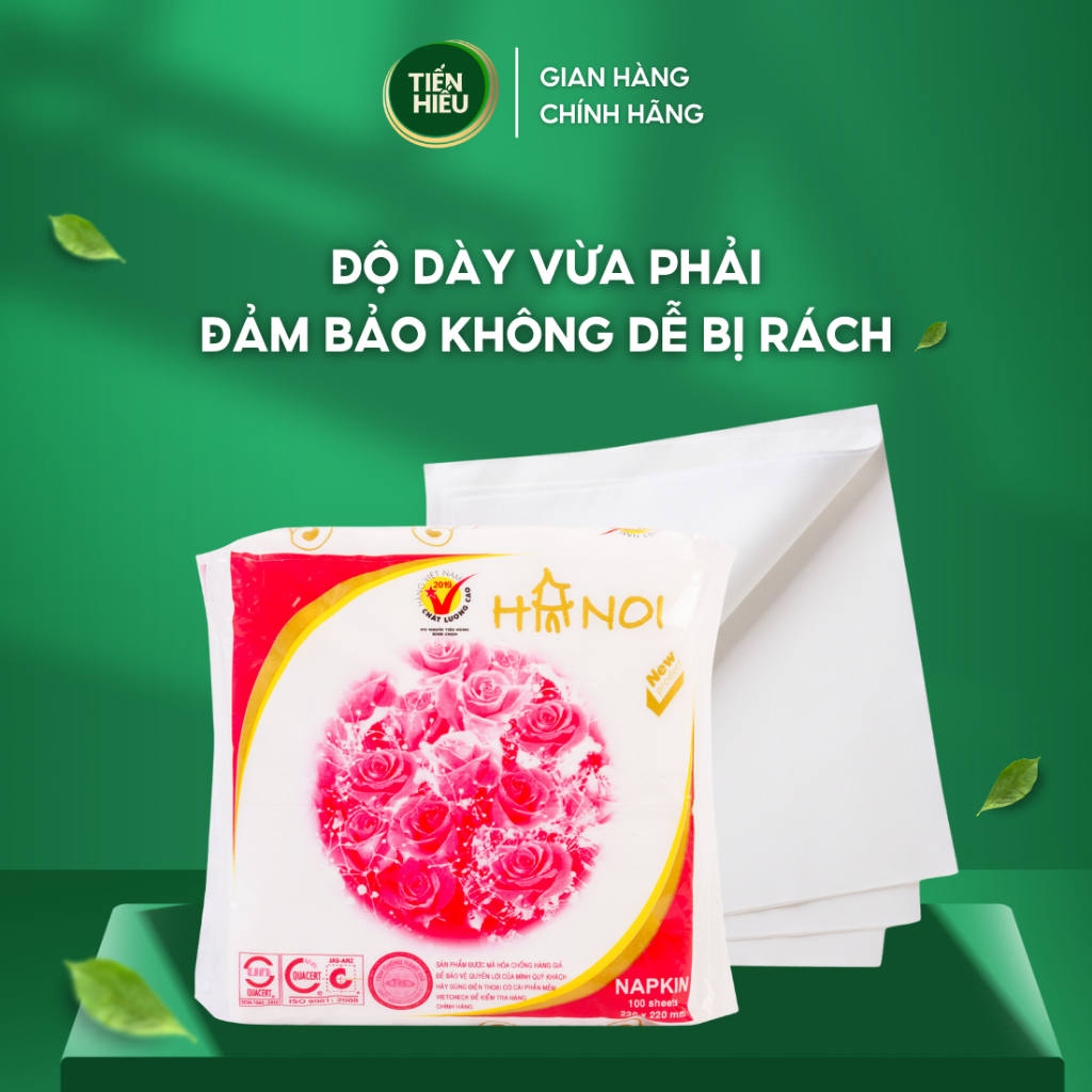 Ảnh Combo 8 Gói Khăn Giấy Ăn Napkin Hanoi Silk Khổ 220 x 220mm 2 Lớp Mềm Mịn Cao Cấp Tiện Lợi 100 Tờ 2