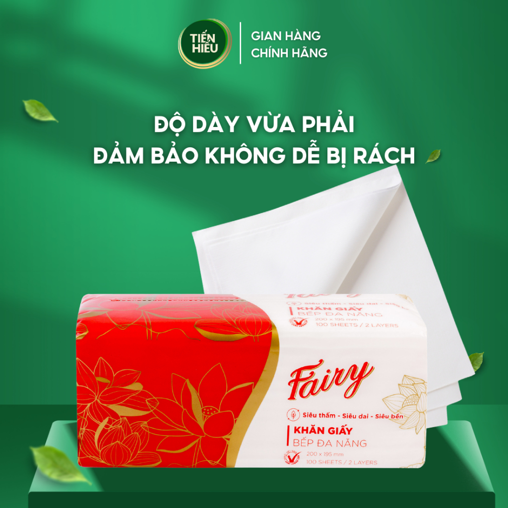 Ảnh Khăn Giấy Lau Đa Năng FAIRY 2 Lớp Dày Dai Thấm Hút Dầu Tốt Lau Bếp Chén Bát Tiện Lợi 100 Tờ 2