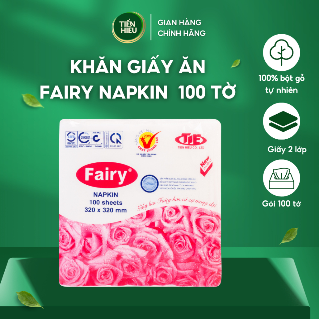 Ảnh Khăn Giấy Ăn Fairy Napkin Khổ 320 x 320mm Chất Liệu Mềm Mịn Dễ Thấm Hút An Toàn Tiện Lợi 100 Tờ 2