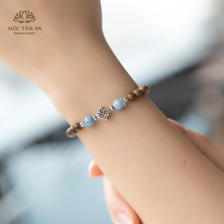 Vòng trầm hương Cát Tường Aquamarine Mộc Tâm An, quà tặng dịp lễ cho bạn gái