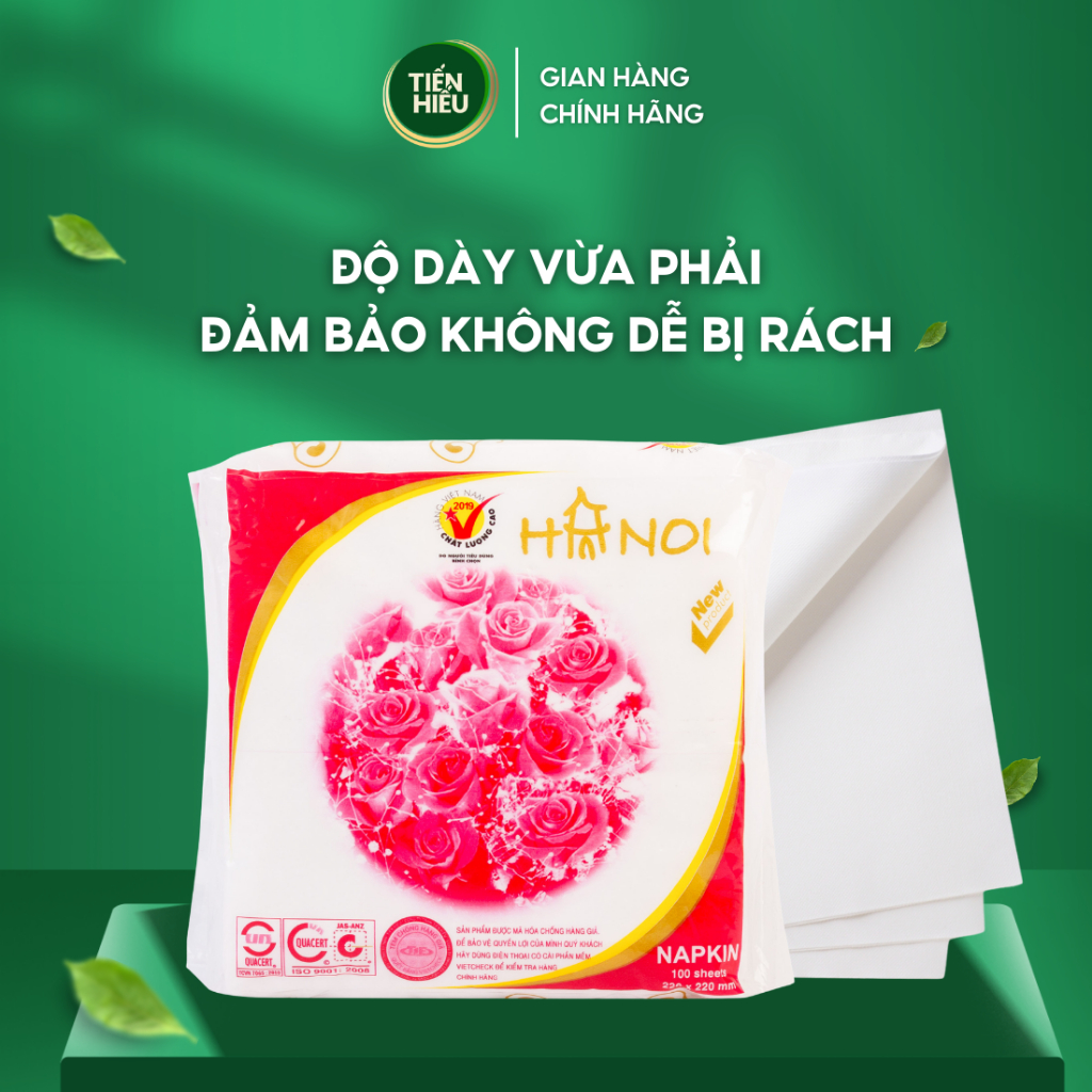 Ảnh Khăn Giấy Ăn Hanoi Silk Napkin Khổ 220 x 220mm Tiện Lợi Chất Liệu Mềm Mịn Thấm Hút Nhanh 100 Tờ 2