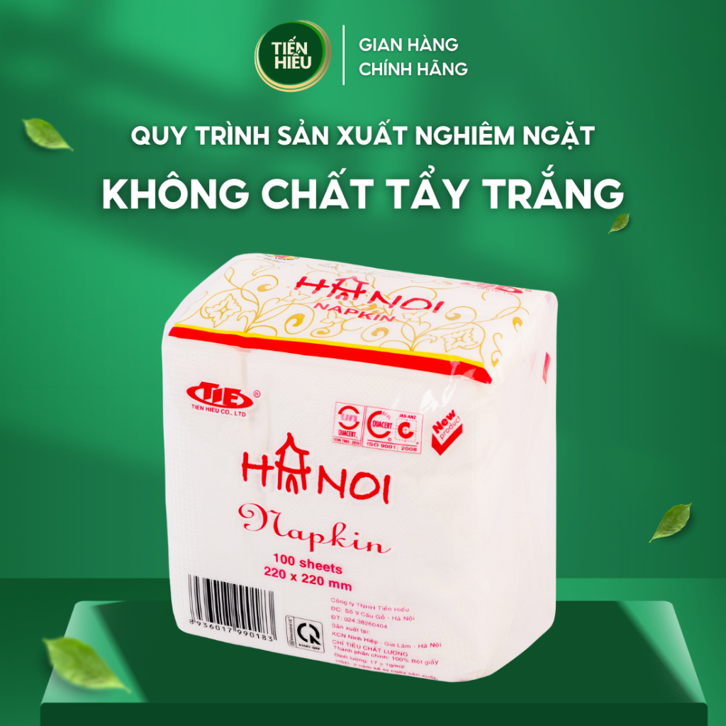 Ảnh Khăn Giấy Ăn Hanoi Silk Napkin Khổ 220 x 220mm Tiện Lợi Chất Liệu Mềm Mịn Thấm Hút Nhanh 100 Tờ 3