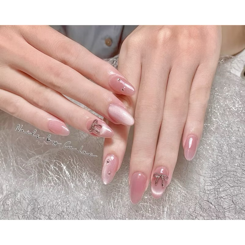 ( hỏa tốc) NAIL BOX MẮT MÈO ÁNH TRĂNG HỒNG MIX NƠ