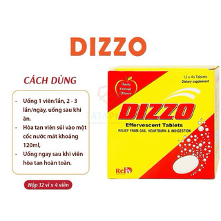 CHÍNH HÃNG: Vỉ 4 viên Sủi Làm Hỗ trợ tiêu hoá Giảm đầy hơi, khó tiêu, ợ chua DIZZO Effervescent Vị Cam-Date xa