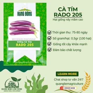 Hạt Giống Cà Tím RADO 205 (Gói 0,5g~100 Hạt) Rạng Đông, Quả Dài, Chịu Nhiệt Tốt, Sinh Trưởng Khỏe