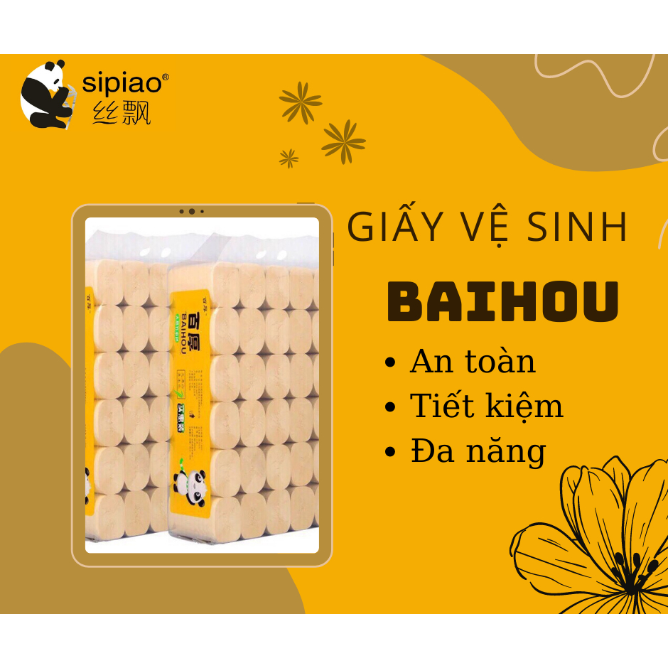 Giấy vệ sinh gấu trúc BAIHOU nội địa trung giấy không lõi mềm mịn siêu dai bịch 36 cuộn