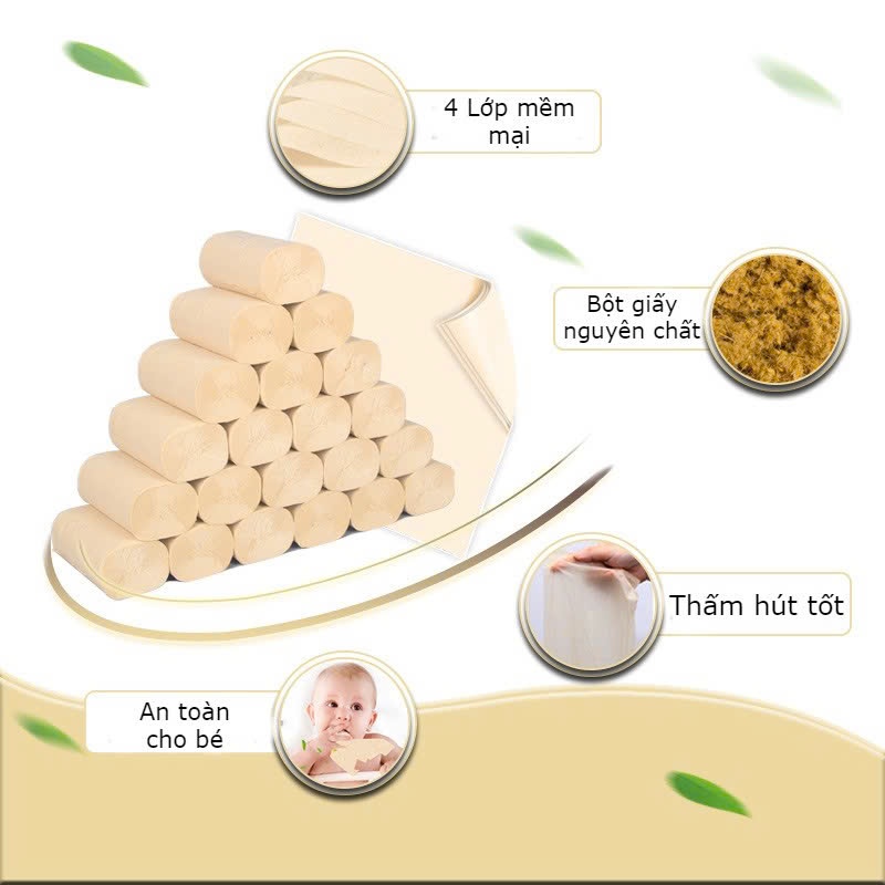 Giấy vệ sinh gấu trúc BAIHOU nội địa trung 4 lớp siêu dai không chất tẩy trắng bịch 36 cuộn