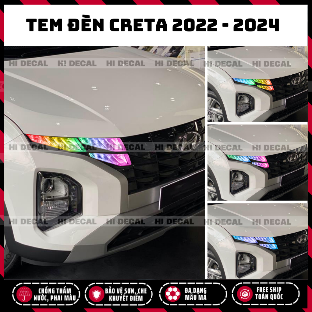 Tem dán đèn Creta 2022 - 2024 (2 bên), Tem trang trí cao cấp chống nước, bền màu, chịu nhiệt tốt