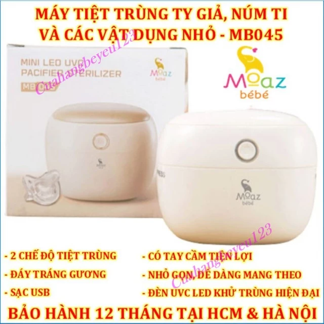 Máy tiệt trùng ti giả / Núm ti tia UVC Moaz BéBé Bebe MB-045 MB045 - Thiết kế 2 chế độ tiệt trùng nhỏ gọn tiện dụng