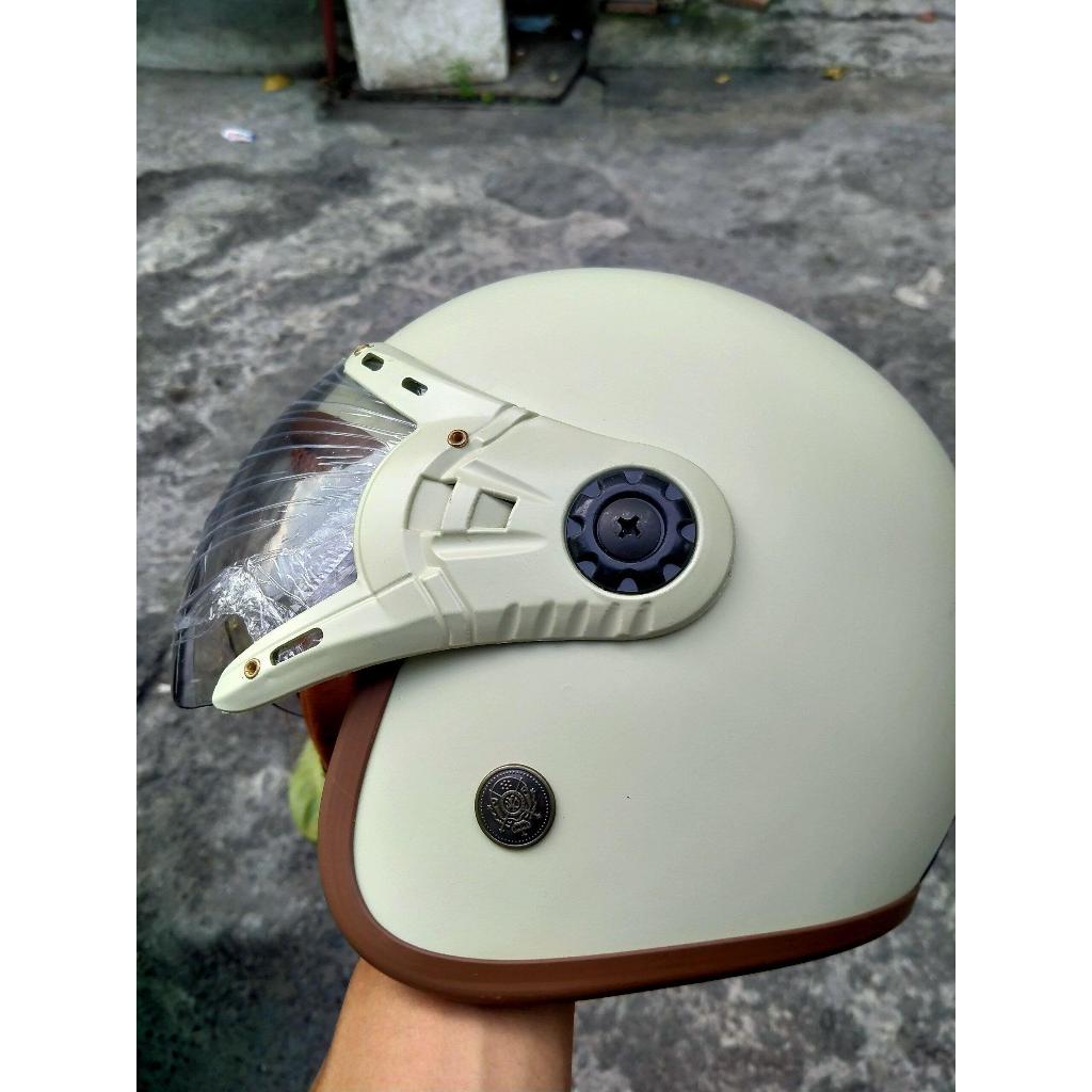 Mũ Bảo Hiểm 3/4 Kính Càng Lót Nâu Màu Kem, màu đen nhám [ vòng đầu 52-60 cm. ]