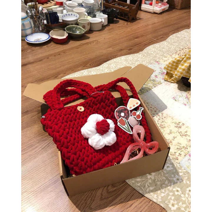Túi kẹp nách bằng len, túi hoa len handmade, túi hoa đeo chéo, túi hoa len 5 cánh, quà tặng độc đáo, túi thiết kế riêng – 4