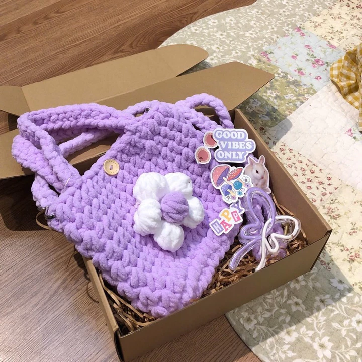 Túi kẹp nách bằng len, túi hoa len handmade, túi hoa đeo chéo, túi hoa len 5 cánh, quà tặng độc đáo, túi thiết kế riêng – 2