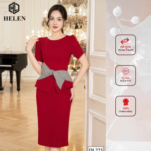 Đầm công sở HELEN thiết kế dáng ôm peplum màu đỏ cổ thuyền phối nơ eo zizac DL223