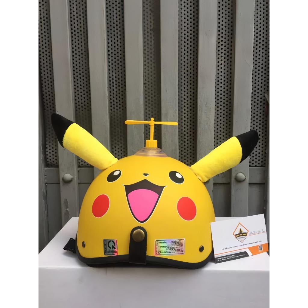 Mũ Bảo Hiểm Nửa Đầu 1/2 Có Tai Tem Pikachu,Doraemon,Gấu Nâu, HEO HỒNG Siêu HOT - Hàng Cao Cấp ( SIZE ĐẦU 52-60CM )