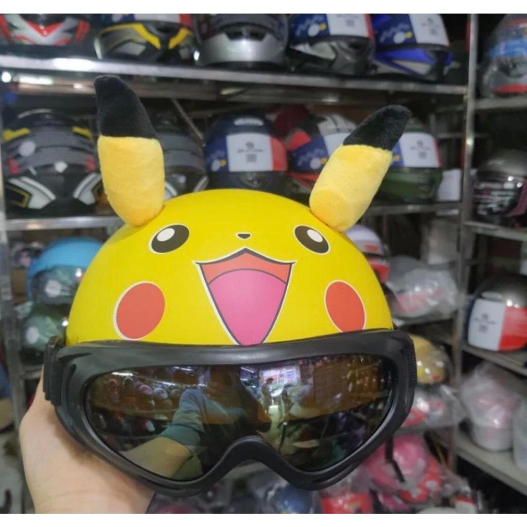 Mũ Bảo Hiểm Nửa Đầu 1/2 Có Tai Tem Pikachu,Doraemon,Gấu Nâu, HEO HỒNG Siêu HOT [ kèm kính uv 400 ]