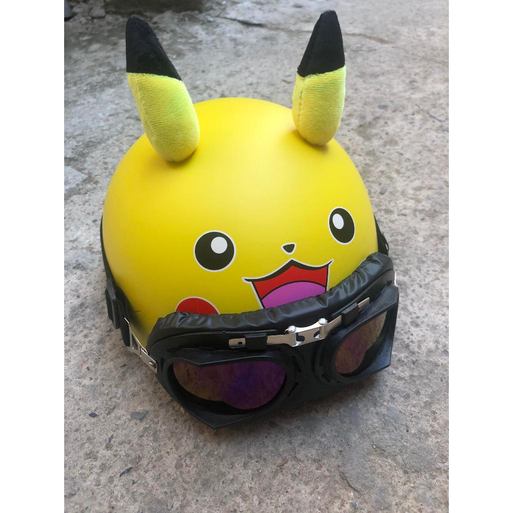 Mũ Bảo Hiểm Nửa Đầu 1/2 Có Tai Tem Pikachu,Doraemon,Gấu Nâu, HEO HỒNG Siêu HOT [ KÈM KÍNH PHI CÔNG ]
