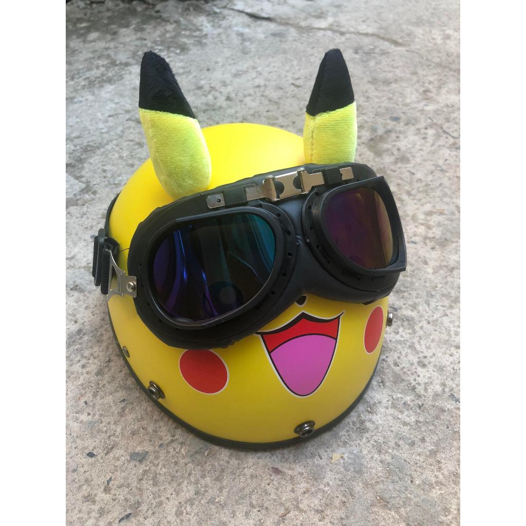 Mũ Bảo Hiểm Nửa Đầu 1/2 Có Tai Tem Pikachu,Doraemon,Gấu Nâu, HEO HỒNG Siêu HOT [ KÈM KÍNH PHI CÔNG ]