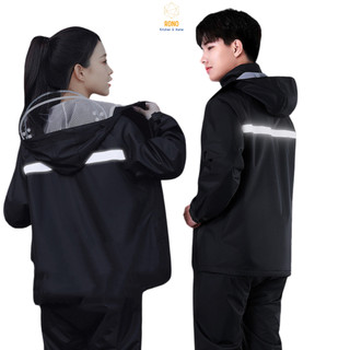 Quần Áo Mưa Bộ 2 Lớp Có Vạt Áo Chống Thấm Nước, Phong Cách Hàn Quốc, Có Mũ Nón, Phản Quang An Toàn