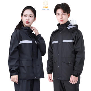 Quần Áo Mưa Bộ 2 Lớp Có Vạt Áo Chống Thấm Nước, Phong Cách Hàn Quốc, Có Mũ Nón, Phản Quang An Toàn