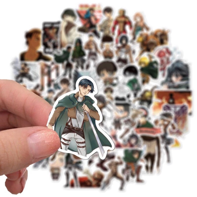 60 sticker attack on titan  trang trí sổ tay note book laptop mũ bảo hiểm chống nước tốt