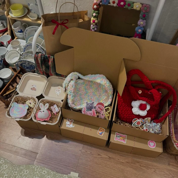 Túi kẹp nách bằng len, túi hoa len handmade, túi hoa đeo chéo, túi hoa len 5 cánh, quà tặng độc đáo, túi thiết kế riêng – 6