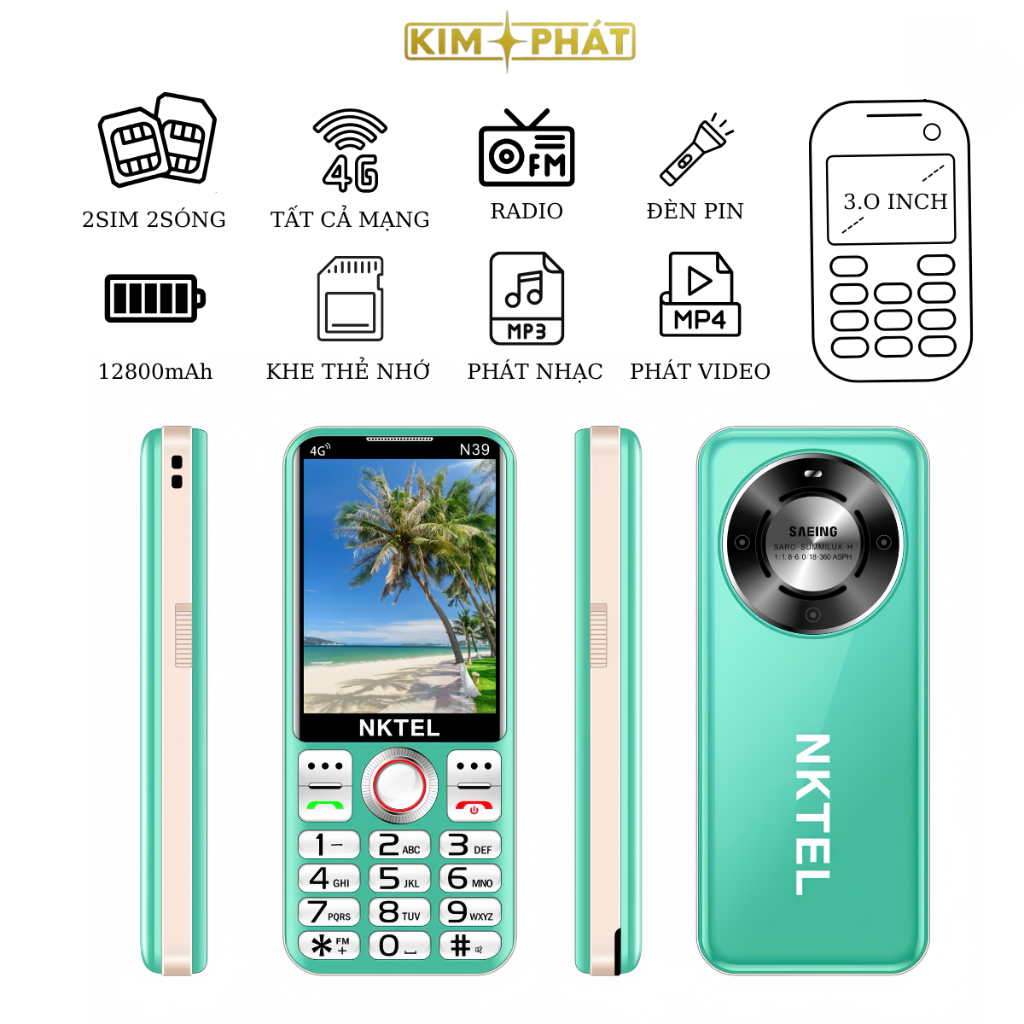 NKTEL Điện Thoại 4G - 2 Sim 2 Sóng - Loa Lớn - Pin Trâu 12800mAh + Đèn Pin - ảnh 2