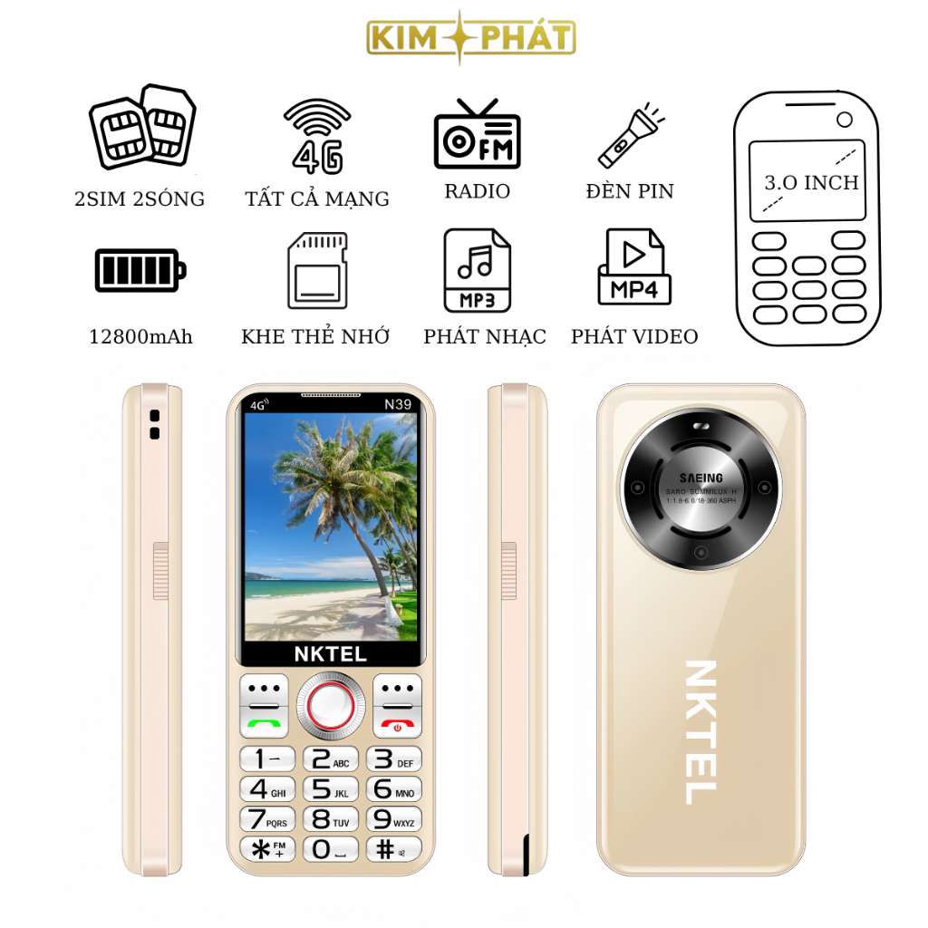 NKTEL Điện Thoại 4G - 2 Sim 2 Sóng - Loa Lớn - Pin Trâu 12800mAh + Đèn Pin - ảnh 3