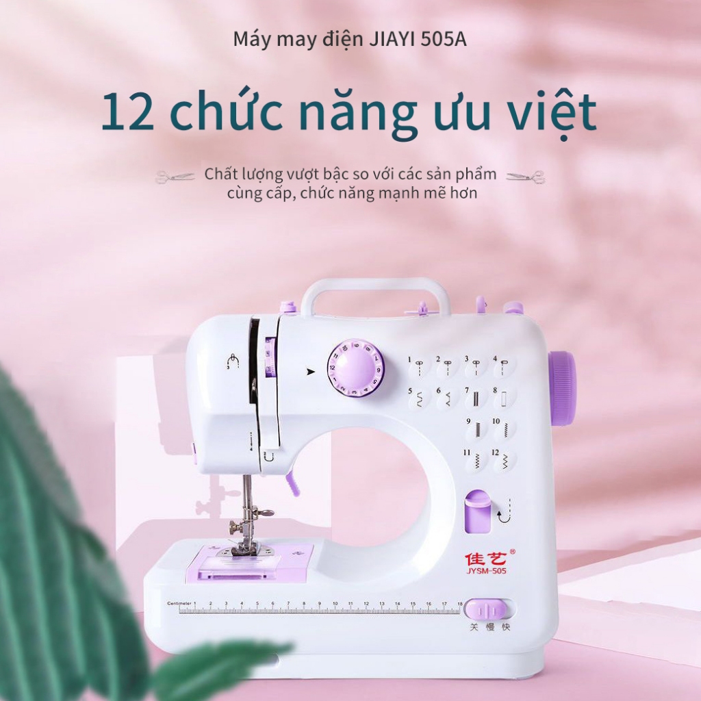 Máy May Mini Gia Đình, máy khâu mini gia đình12 đường may, máy vắt sổ, may được vải thun kèm chân vịt