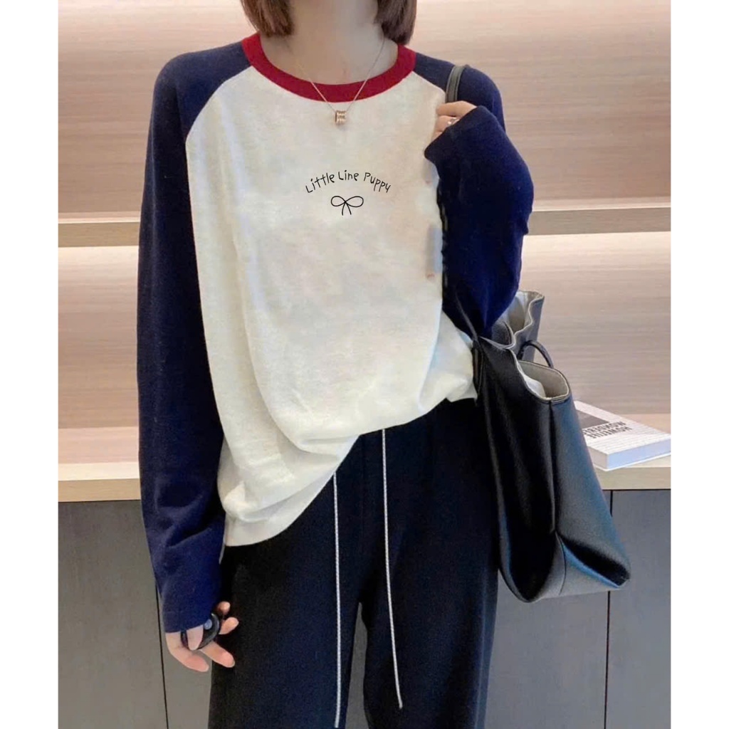Áo thun nữ dài tay dáng rộng in hình Nơ Little JULY FASHION, Áo thun tay dài chất xượt, thun giấy form dài Stype Hàn Quo