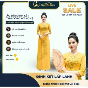 Áo dài Lụa đính hoa vẽ thủ công lấp lánh - A61 Màu vàng [CO GIÃN NHẸ, THẤM HÚT] Nữ Women Dress