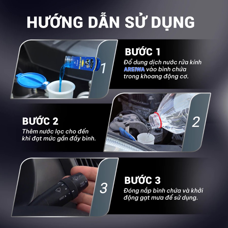 Nước rửa kính ô tô siêu đậm đặc Areiwa - pha loãng 4 lít nước - sạch bụi & dầu mỡ, tăng tuổi thọ mặt kính và cao su