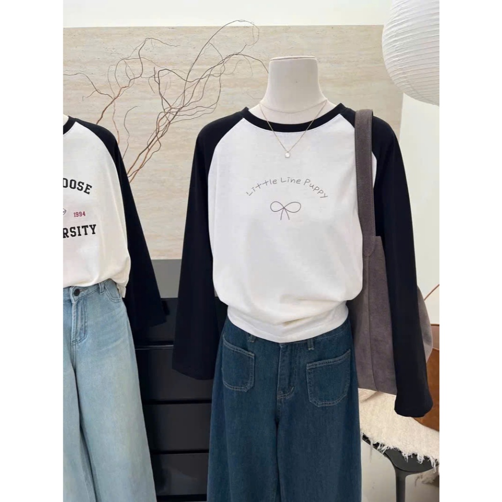 Áo thun nữ dài tay dáng rộng in hình Nơ Little JULY FASHION, Áo thun tay dài chất xượt, thun giấy form dài Stype Hàn Quo