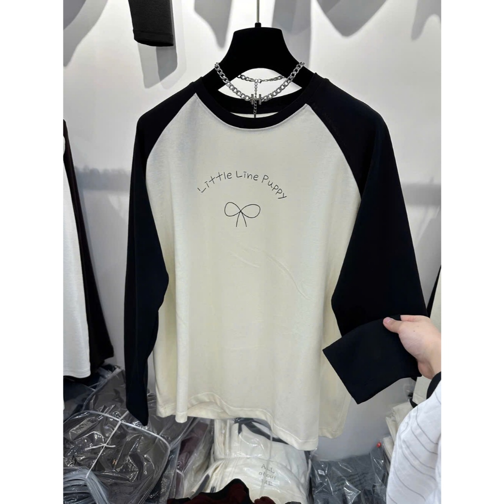 Áo thun nữ dài tay dáng rộng in hình Nơ Little JULY FASHION, Áo thun tay dài chất xượt, thun giấy form dài Stype Hàn Quo